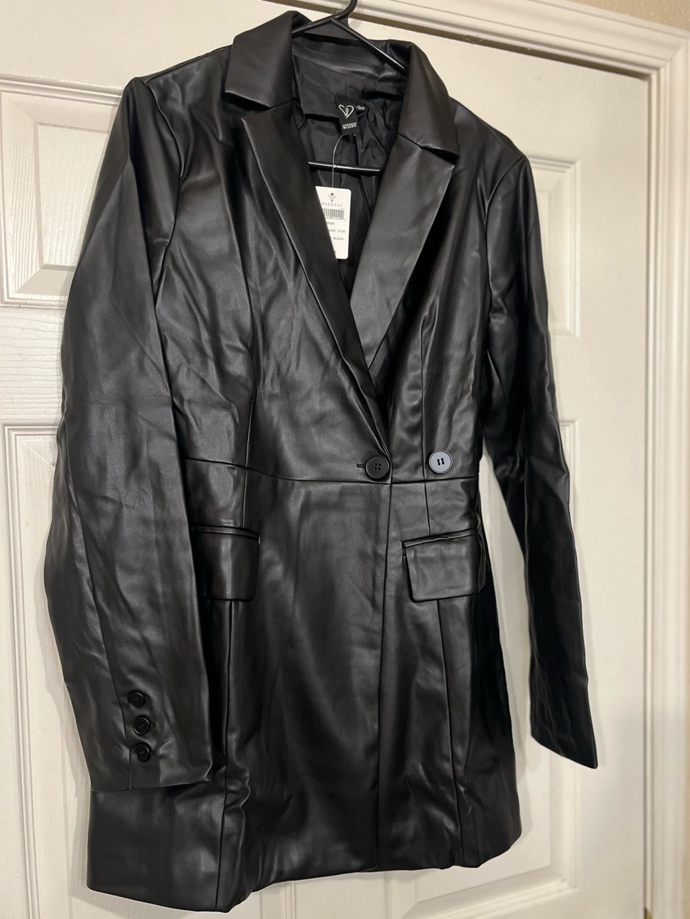 Black Faux Leather Blazer Jacket - Women's - Picture 5 of 7